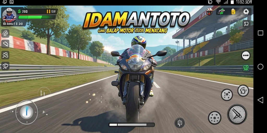 Screenshot IDAMANTOTO menampilkan aksi balapan motor yang mendebarkan.