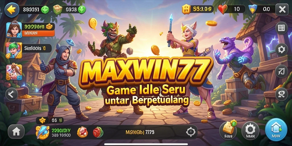 Screenshot gameplay MAXWIN77 menampilkan karakter mengumpulkan sumber daya.