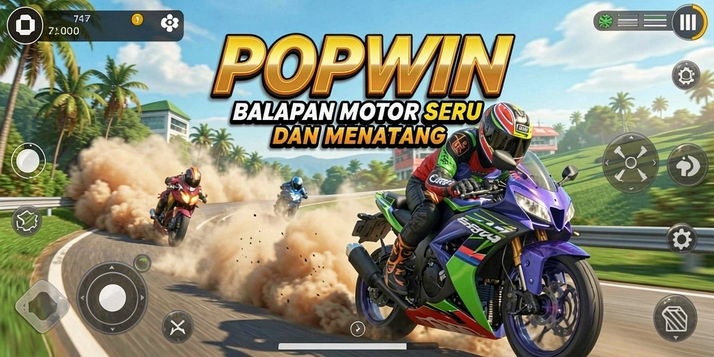 Tampilan balapan motor yang mendebarkan di permainan POPWIN.