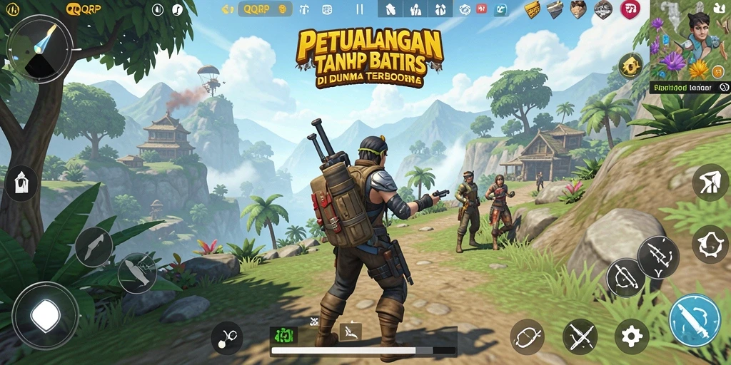 Screenshot gameplay QQRP menampilkan petualangan seru di dunia terbuka.