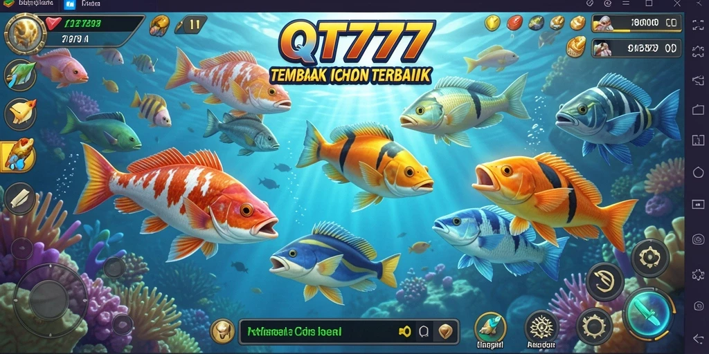 Tangkapan gambar menunjukkan gameplay seru dalam QT777 dengan berbagai ikan.